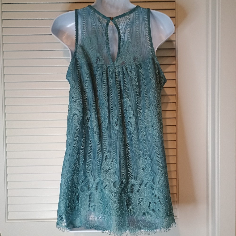 Maurices Lace Sleeveless Mesh Top in Teal Size Large - Picture 2 of 6